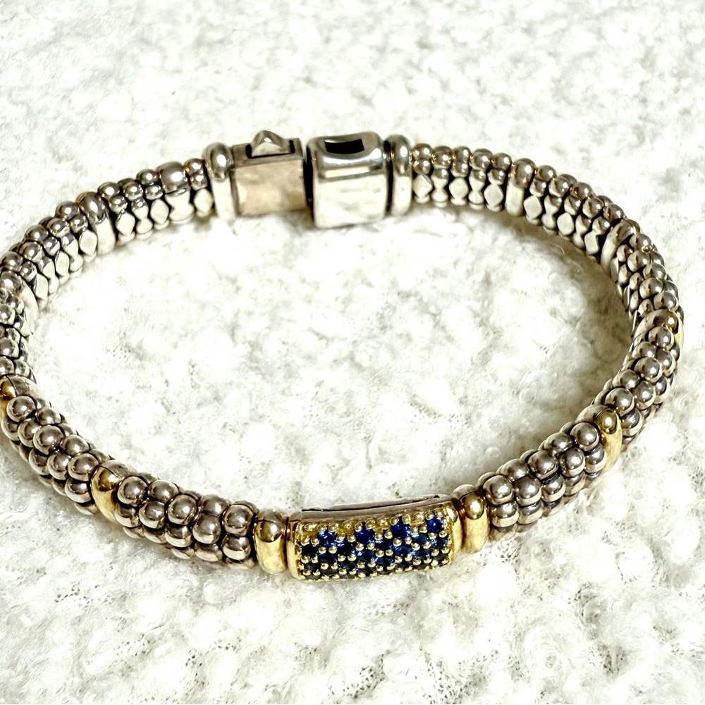 LAGOS sterling Silver and 18K Gold Bracelet with blue Sapphire 9mm
